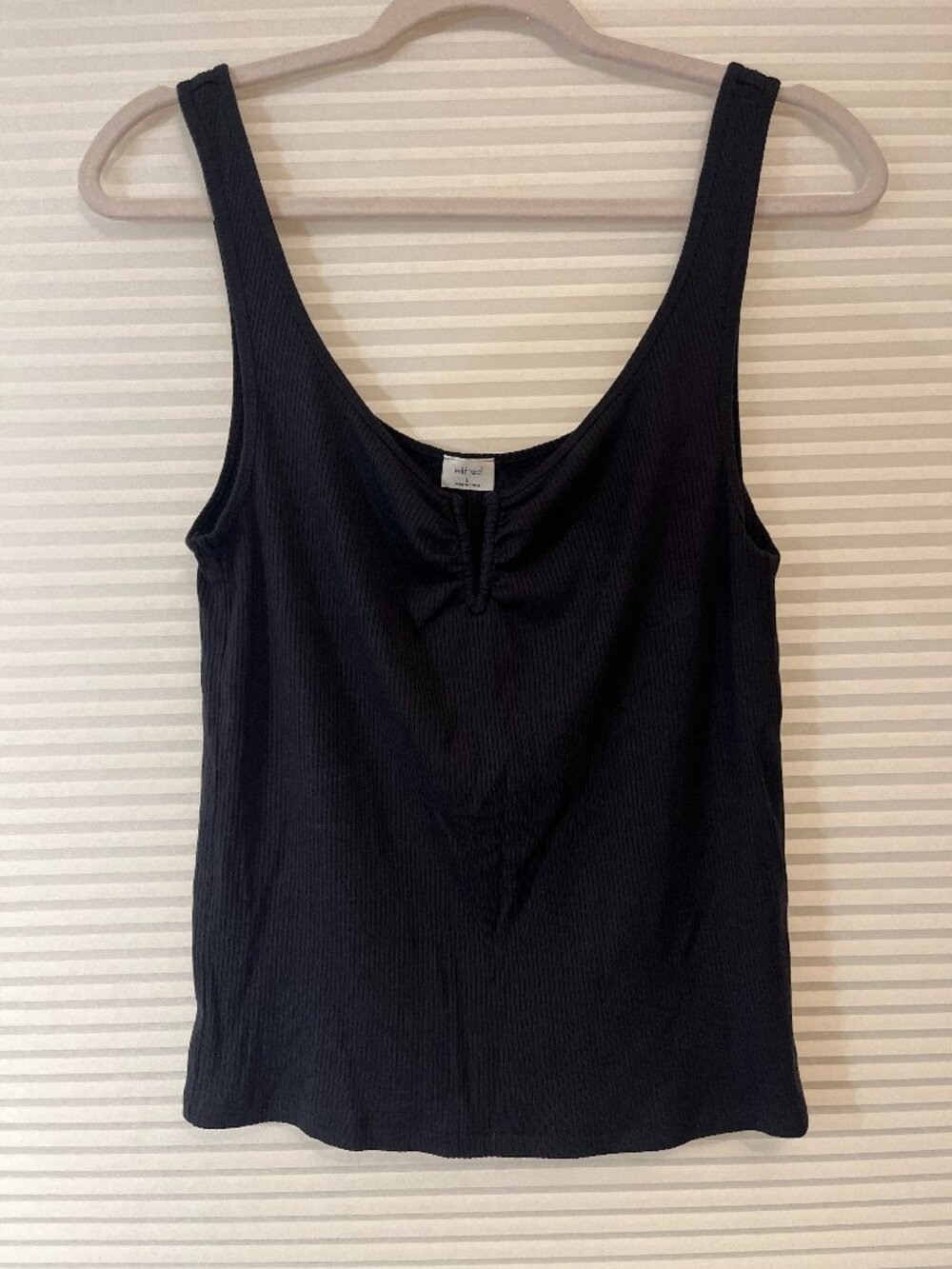 Wilfred Aritzia Black Ribbed Cinch Neck Tank Top